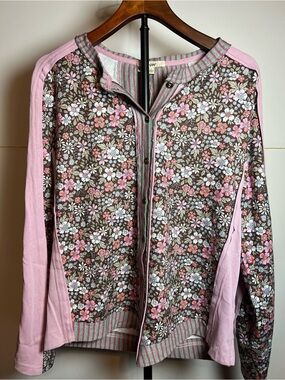 Blue Velvet Floral Button Front Shirt NWT Large Cottagecore Boho Romantic Top
